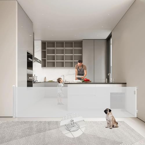 Treppenschutzgitter 0-300cm Ultraweit, Türschutzgitter Ausziehbare für Baby | 87cm hoch Treppengitter Einhändiges Öffnen für Haustiere, Babyschutzgitter für Treppen, Flure, Innen- und Außenbereich, Weiß