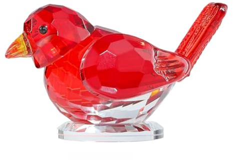 werdecade Chubby Crystal Bird Figurine - Handcrafted Home & Office Decor - 10x6x5.5cm Glass Art Sculpture for Desk, Shelf, Gift, Paperweight (Red)