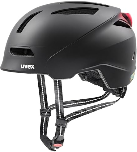 uvex urban Planet LED - robuster Fahrradhelm für Damen und Herren - individuelle Größenanpassung - inkl. LED-Licht - Black matt - 54-58 cm