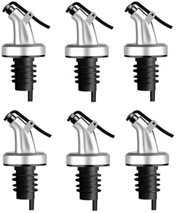 XINXINGDINGSHENG 6 PCS Oil Pourer Spouts, Olive Oil Bottle Stopper Dispenser with Cap,Curved Leakproof Drinks Bottle Pourers for Oil, Vinegar, Soy Sauce, Wine, Spirits Bottle (6Pcs Silver)