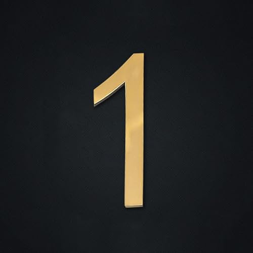 Self Adhesive House Numbers Stickers 3 Inch Modern Metal Brass Door Number 7cm Golden Address Mailbox Sign, for Room Cafe Hotel Wall Decor Apartment Office Exterior Decorative Garden(1)