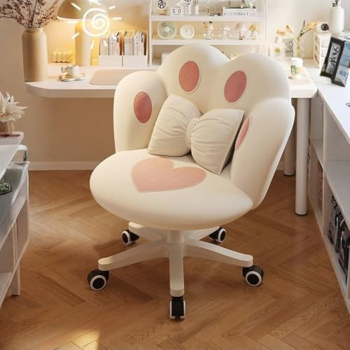 Emdmaltrix Schminktisch Stuhl Drehbarer mit Rollen，Bürostuhl aus Samt，Höhenverstellbarer Schminkstuhl， Homeoffice Stuhl，Heimbüro, Stühle für Schlafzimmer, Computer, Arbeitsstühle Rückenlehne(Weiß)