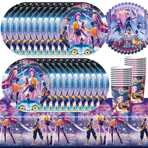 61Pcs Magic Music Party Tableware Set, Girl Group Theme Party Decoration, Girl's Birthday Decoration Supplies, Singer's Birthday Set Including Plates, Cups, Paper Towels, Tablecloths (20 Guests)
