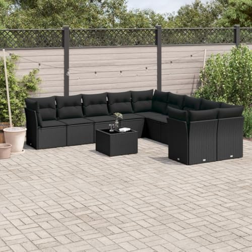 QJBSAVVA 11-TLG. Garten-Loungeset Schwarz 55 x 62 x 69 cm Poly-Rattan platzsparendes Balkonmöbel-Set für Terrasse Garten und kleinen Balkon