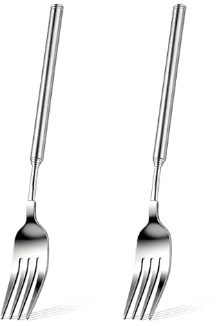 2 PCS Silver Extendable Fork Long Fork Prank 8.6 to 24.8in Expandable Telescoping Extension Forks for Jokes, Telescopic Stainless Steel Dinner Forks for Dinner Fruit Salad and Dessert
