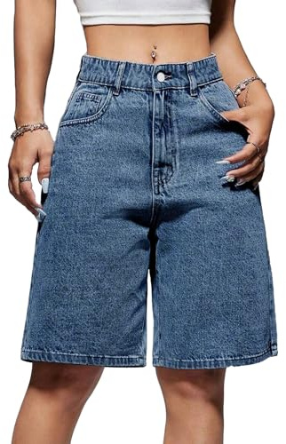 EMMIOL Women's Baggy Jeans Shorts, Mid-Low Waist, Stretch Denim, Summer Shorts