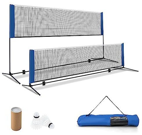 COSTWAY 3.1m/4.2m Badminton Net, Height Adjustable Outdoor Sports Net with 2 Shuttlecocks and Carry Bag, Portable Badminton Set for Volleyball, Pickleball and Tennis