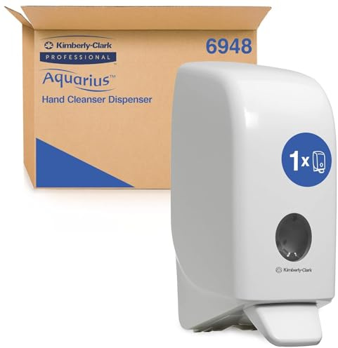 Aquarius Hand Wash Dispenser 6948 – White Wall-Mounted Soap Dispenser for 1 Litre Refills – Hygienic Design, Easy-Clean Surface, Ideal for Workplace Washrooms – 1 x Plastic Dispenser