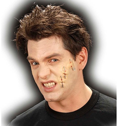NET TOYS 3 Piercing Wunden Latexapplikation Geklammertes Gesicht Effekt Schminke FX Applikation Zombie Theaterschminke Horror Make Up Halloween Profischminke