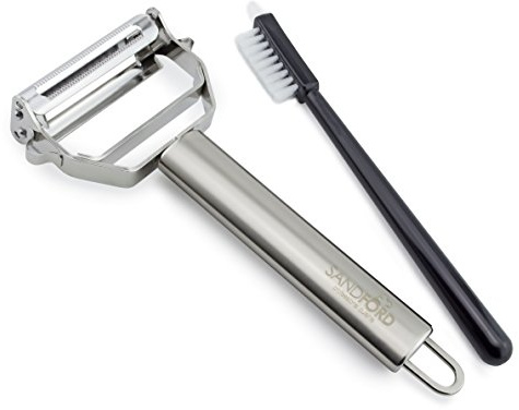 Sandford 3-in-1 Sparschäler & Julienneschneider | Edelstahl Kartoffelschäler/Gemüseschneider für Obst und Gemüse | Streifenschneider/Spiralschneider für Gemüse-Spaghetti | inkl. Reinigungsbürste