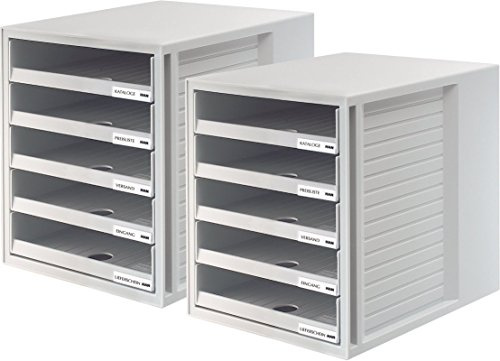 2er Bundle HAN 1401-11 Schubladenbox SCHRANK-SET; Innovatives; attraktives Design mit 5 offenen Schubladen; lichtgrau