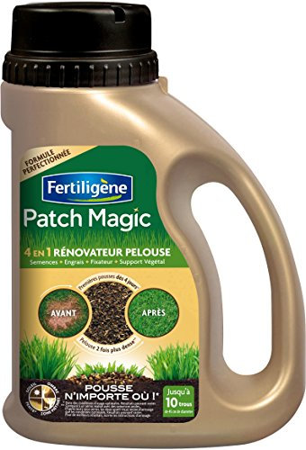 FERTILIGENE FPATCH750 - Patch Magic Rénovateur de Pelouse 750 g - Formule 4 en 1 semences, engrais, fixateur, support végétal - Pelouse 2 fois plus dense - Première pousses dès 4 jours - Pour 13 trous