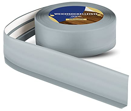 DQ-PP WEICHSOCKELLEISTE – 10m – ashgrau – 50x15mm – PVC – selbstklebend – Knickwinkel Fussleisten Gummileiste Sockelleiste Winkelprofil Abschlussleiste Bodenleiste
