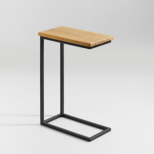 BestLoft.de Kleiner Beistelltisch Couch Schwarz Weiß Holz Laptoptisch C Form Sofatisch Side Table Tabletttisch Eiche Bed Table Nachttisch hoch Laptoptisch für Couch Kleiner Wohnzimmertisch (CSH)