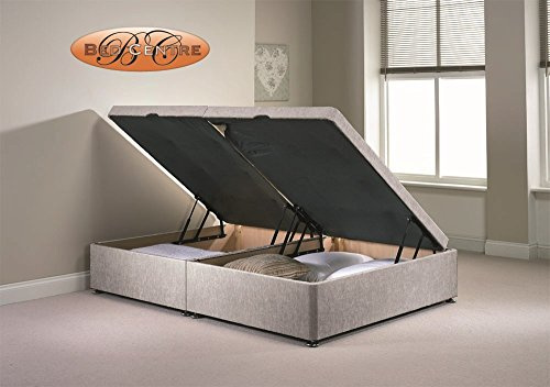Divan Ottoman Side Lift Storage Bed Single 4'6 Double 5ft King Size Chenille (3FT Single, Silver)