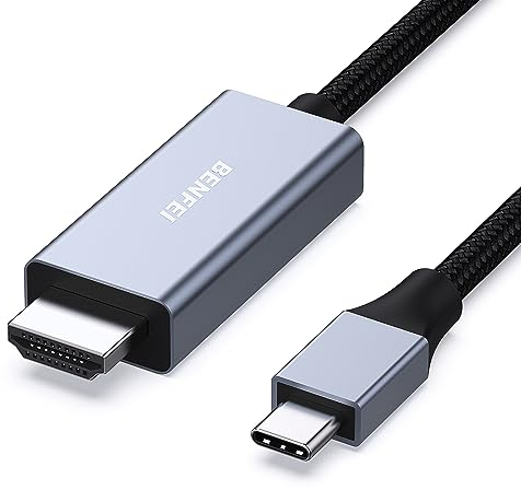 BENFEI Cavo da USB C a HDMI da 1,8 metri [4K a 60Hz, guscio in alluminio, nylon intrecciato], Thunderbolt 3/4 compatibile con iPhone 15 Pro/Max, MacBook Pro/Air 2023, iPad Pro, Surface Book 2, Galaxy