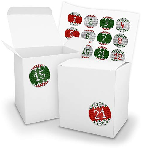 itenga Adventskalender zum Befüllen 24x extra große XL Würfel Schachteln mit Zahlenaufklebern (Würfel WEISS (V18 Z28))