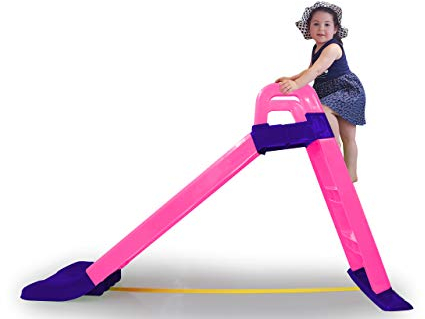 JAMARA- Tobogán Funny Slide Rosa – de plástico Resistente, caño Antideslizante para aterrizajes Suaves, escalones Anchos y Asas de Seguridad, Cuerda de estabilización, Color (460503)
