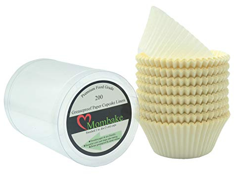 Mombake Premium White Greaseproof Cupcake Cases Muffin Paper Baking Cups Standard Size, 200-Count