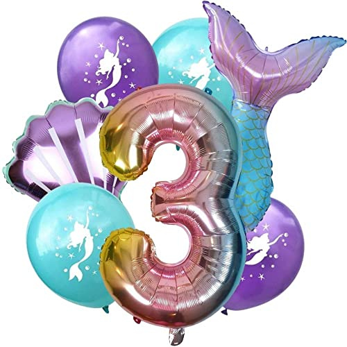 DIWULI Meerjungfrau Geburtstag Deko 3 Jahre Luftballon Set
