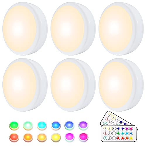 HELPLEX Unterbauleuchten, 6 RGBW Kabellose Schrankbeleuchtung RGBW 16 Farben LED Nachtlicht mit Fernbedienung und Timing-Funktion, Batteriebetriebene Schrankleuchten Beleuchtung Dimmbar Treppenlicht