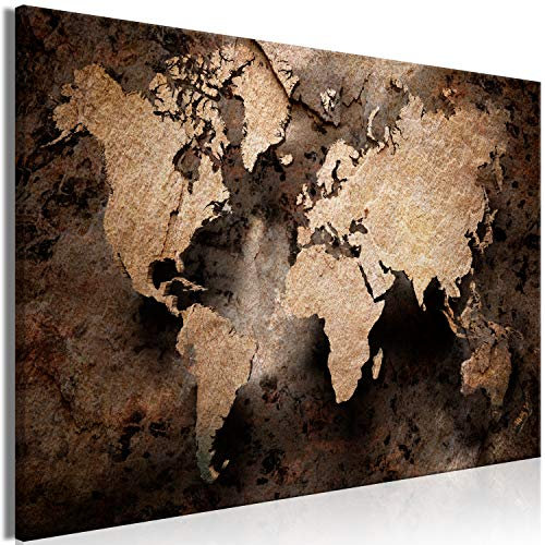murando - Wandbilder XXL Weltkarte 120x80 cm 1 tlg - Wand Deko Vlies Leinwand Bilder Groß Wanddeko Wohnzimmer Schlafzimmer Kunstdrucke - Kontinente Map Worldmap Textur braun k-C-0126-b-a