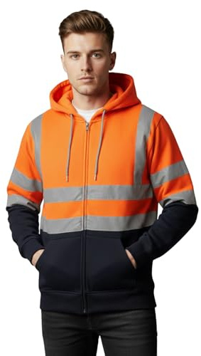 Hamishkane® Heren High Vis Kapuzenpullover, Zip Hoodie Herren Mit Taschen, Lange äRmel Reflektierende Jacke, Fleece Arbeitsjacke Herren Baustellen