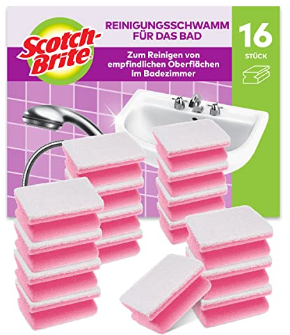 Scotch-Brite Bath Scrub Sponge, 16 Pieces - Non-scratch Scourer for Cleaning Bathroom Surfaces such as Glass, Chrome or Ceramic, White
