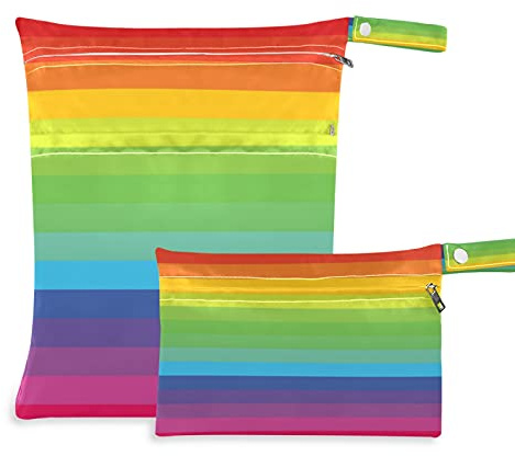 2pcs windeltasche Wet bags Wasserdicht Regenbogen Streifen Kunstmalerei Nasstaschen wiederverwendbar Wasserdicht Waschbar Organizer Beutel für Kleinkind Windeln Reisen Gym Strand Pool