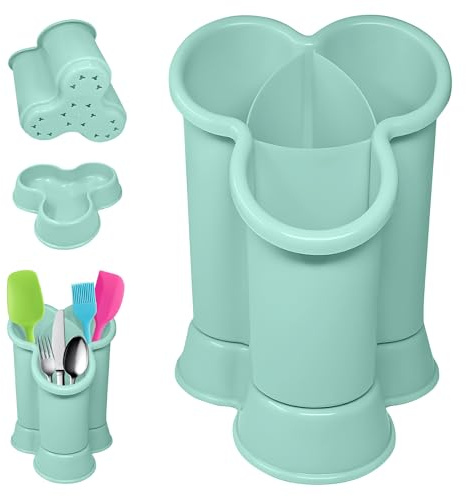 4 Compartment Cutlery Drainer Caddy | High Grade Plastic Utensil Holder for Kitchen | Cleaning Tools Organizer for Home & Kitchen (Mint Green - D2)