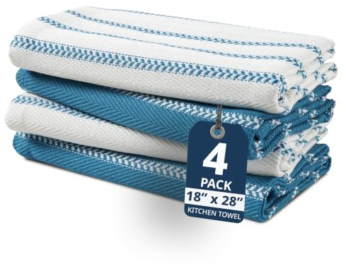 LANE LINEN Kitchen Tea Towels Set – 4 Pack (18” x 28”) 100% Cotton Dish Towels, Absorbent & Quick Drying Kitchen Cloth with Hanging Loop - Blue Saphire