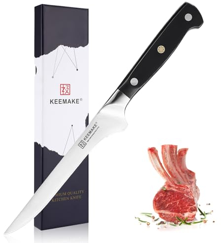 KEEMAKE Filetiermesser, Fischmesser Scharf 14cm Kohlenstoffklinge aus Edelstahl mit Ergonomischer Griff Lachsmesser Filitiermesser Küchenmesser