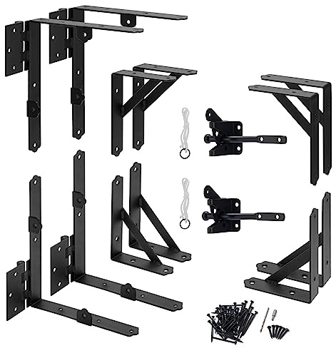 HILLMASTER 2 Set Anti Sag Gate Frame Kit Gate Corner Brace Bracket Heavy Duty Adjustable Gate Hardware with Gate Latch for Wooden Fences,Driveway Gates,Shed Doors,Corral Gates,Wood Windows