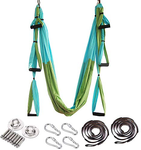 ARNTY Yoga Hängematte Set Aerial,Aerial Yogatuch,Aerial Yoga Hammock Swing mit Tragetasche und Verlängerungsgurten (Upgrade Grün & Blau)