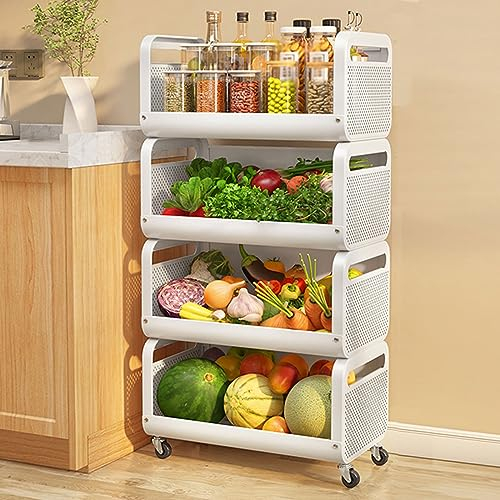 XIAOZHUANGXIONG Küchenwagen Weiß Auf Rollen, Metallmaterial, Große Kapazität, mit Leisen Riemenscheiben und Tiefem Netzkorb, Stabil und Langlebig (Size : 4 Layer)