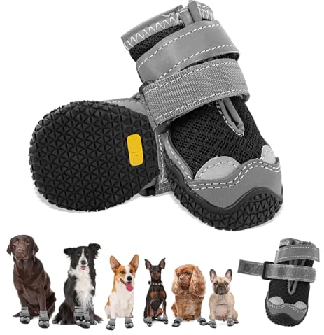 Hundeschuhe für Mittelgroße Hunde, rutschfeste Hundeschuhe Mit Reflektierenden Riemen Pfotenschutz für Schneewandern/Spazierengehen/Outdoor/Boden (4)