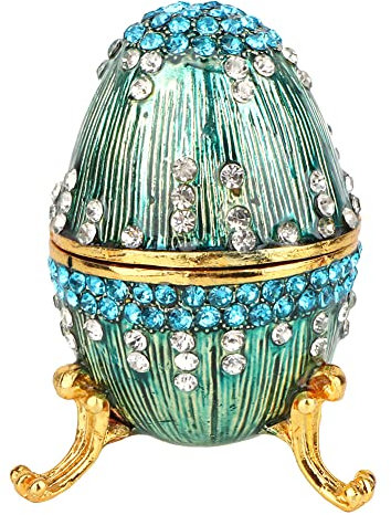 Jewelry Box, Hand Painted Enameled Easter Egg Vintage Style Jewelry Organizer Freestanding Trinket Box Decoration Gift Blue/587