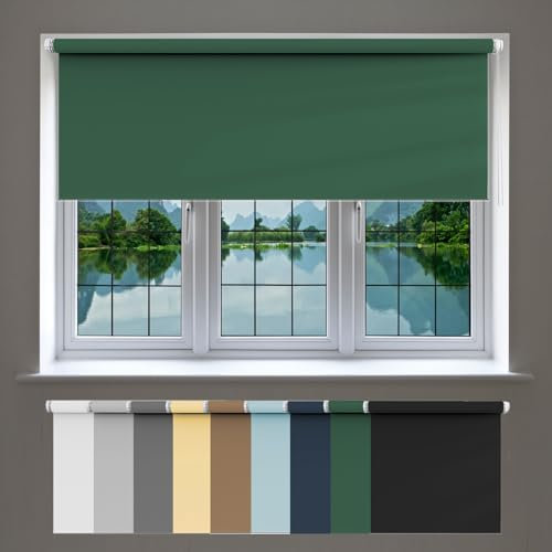 Fensterrollo Klemmrollo 65 x 100 cm, Blickdicht Sichtschutz Sonnenschutz, Rollo Für Fenster Ohne Bohren, inkl. Befestigungsmaterial, für Dachfenster, Dunkelgrün