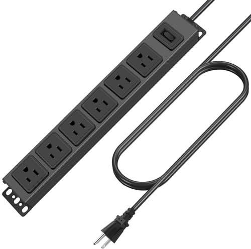 HHSOET 6 Outlet Magnetic Power Strip, 14AWG Extension Cord, 10Ft, Black, 1