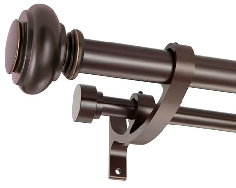 Double Curtain Rods 72 to 144 Inches with Solid Aluminum Alloy Brackets, 1 Inch Adjustable Drapery Rod, Heavy Duty Dual Curtains Rod for Window, Sliding Door, Bedroom Decoration, Matte Brown
