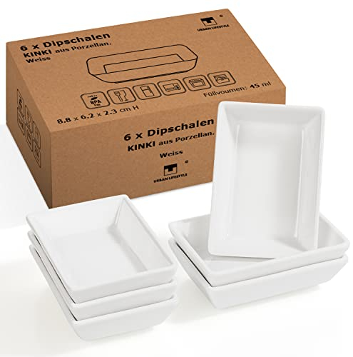 Urban Lifestyle Juego de 6 cuencos para salsa, 8,8 x 6,2 x 2,3 cm, de porcelana Kinki, color blanco
