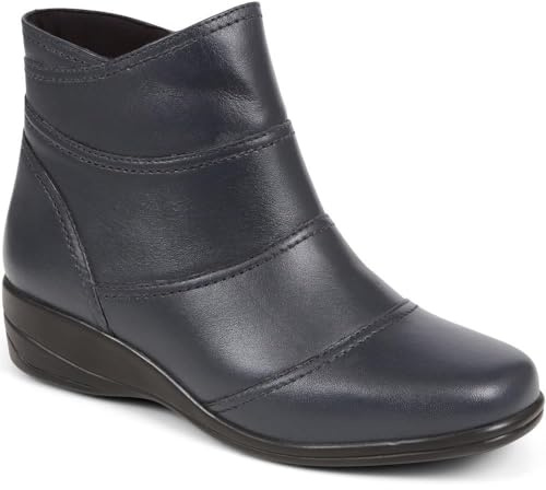 Pavers Women's Wedge Ankle Boots in Navy Leather - Comfortable Classic Shoes with Inside Zip - Wide Fit Ladies Casual Footwear - Size UK 5 / EU 38