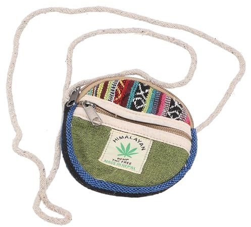 GURU SHOP Rundes Ethno Patchwork Portemonnaie, Mäppchen, Brustbeutel - Grün/bunt, Unisex - Erwachsene, Hanf, 12x12x2 cm