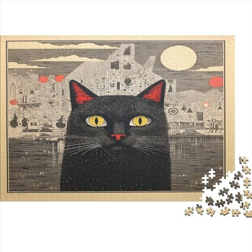 Niedliche Katze Puzzle Erwachsene Kätzchen Holz Puzzles 1000 Teile Rätsel Große Herausforderndes Geschicklichkeitsspiel Für Die Ganze 1000pcs (75x50cm)