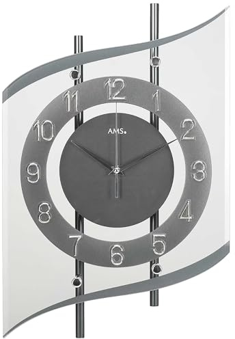 AMS 5503 Funk-Wanduhr analog mit arabischen Ziffern, modern, Wohnzimmeruhr, Küchenuhr, Bürouhr,