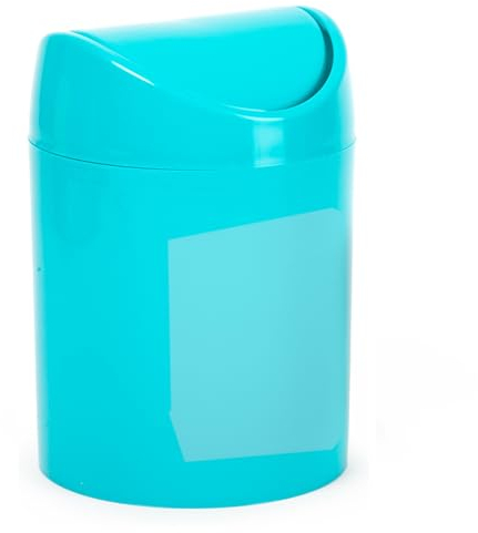 CABLEPELADO Papelera basculante plástico para mesa, Mini Basurero de Mesa, Cubo de Basura para Escritorio, Papelera de Oficina Pequeña, Papelera de Plástico con Tapa Basculante, 1.4 Litros, Azul