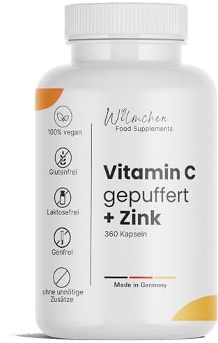 Vitamin C gepuffert + Zink – 360 Kapseln (6 Monate) | 800 mg Vitamin C & 10 mg Zink pro Tagesdosis – hochdosiert, vegan