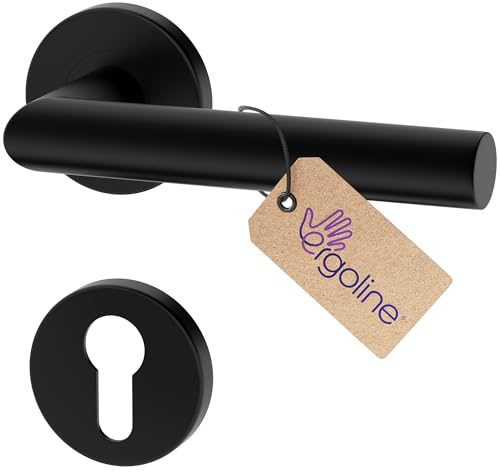 ERGO line LUCA Schwarz Türbeschlag Türgriff PZ - Profilzylinder Set, L-FORM, Rund-Rosette, Drückergarnitur, Türbeschlag, Türklinke, Türdrücker