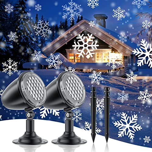 CHICLEW Weihnachten LED Projektorlampe 2 Stücke, IP65 drehbar Schneeflocken Projektor 180°Drehbar, Schneefall-Landschaftslicht für Weihnachten Dekorationen Außen Innen Hochzeit Party Garten