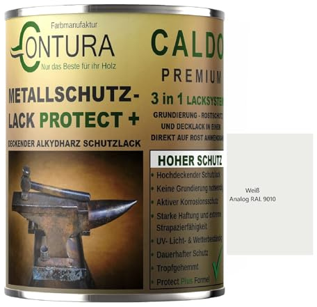 Contura 3in1 Rostschutzfarbe Metallschutzlack Glänzend RAL Metall Lack Farbe Grundierung (RAL 9010 Weiß, 1 Liter)